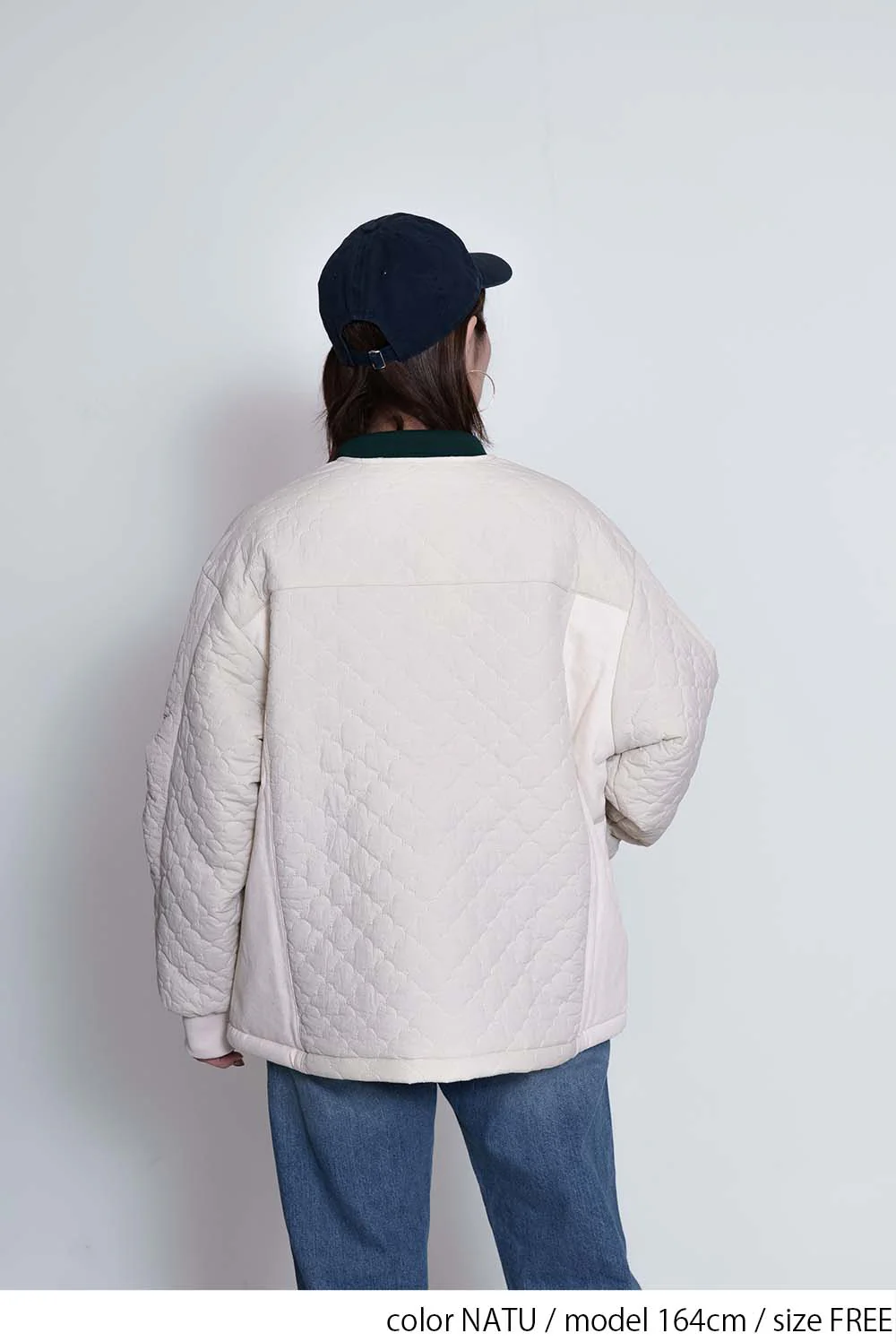 キルティングツイル切替ノーカラーブルゾン - Image 14