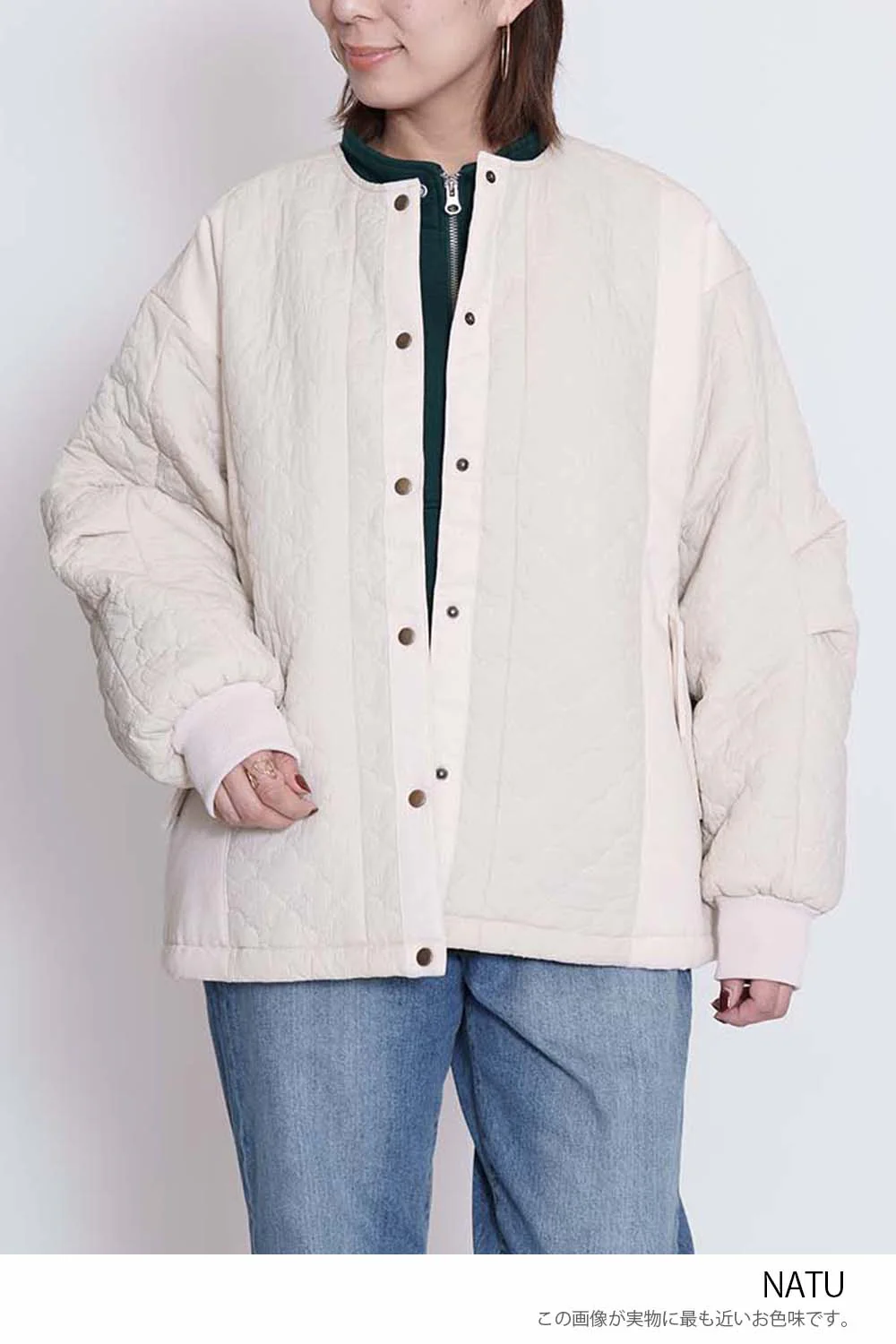 キルティングツイル切替ノーカラーブルゾン - Image 31