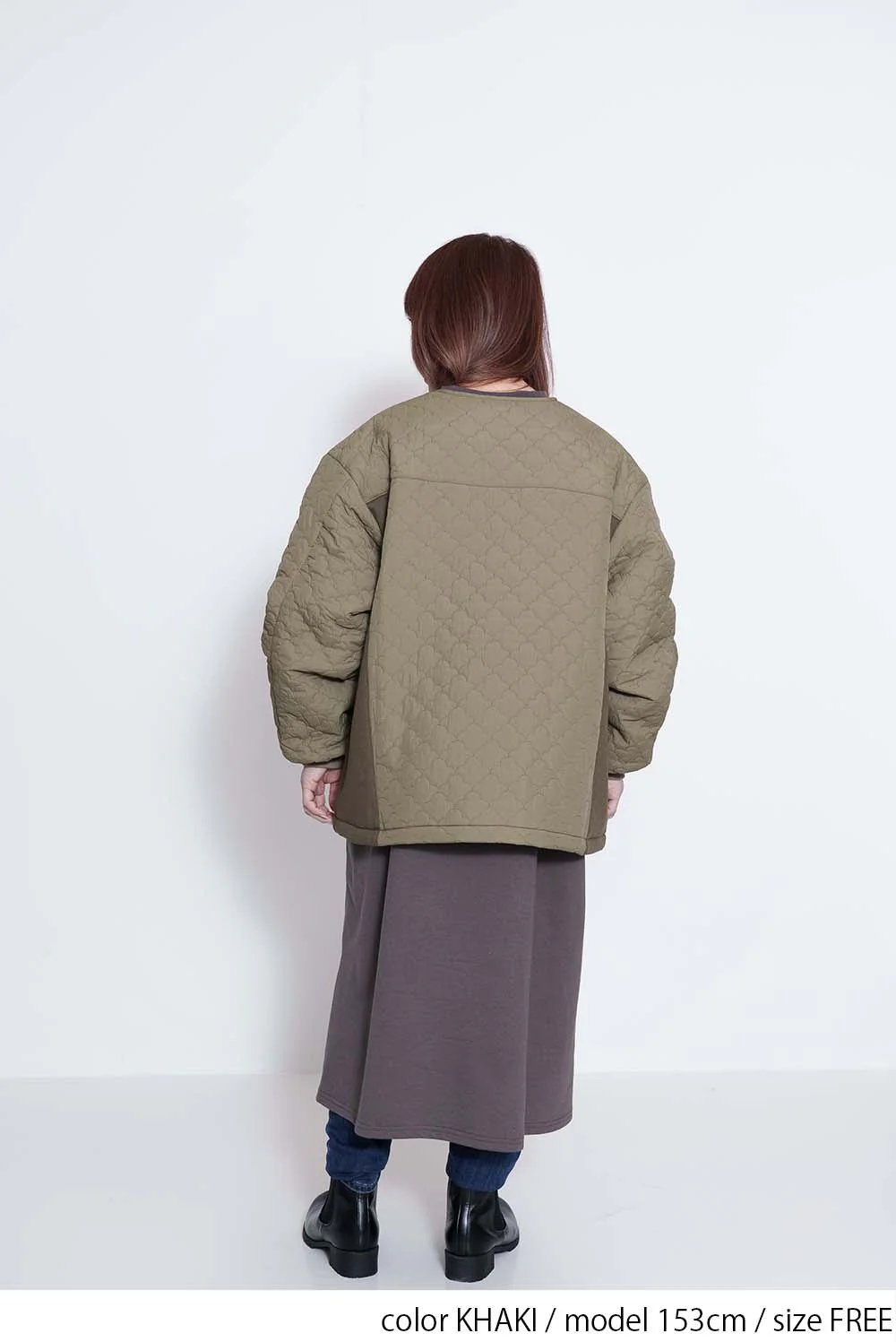 キルティングツイル切替ノーカラーブルゾン - Image 5