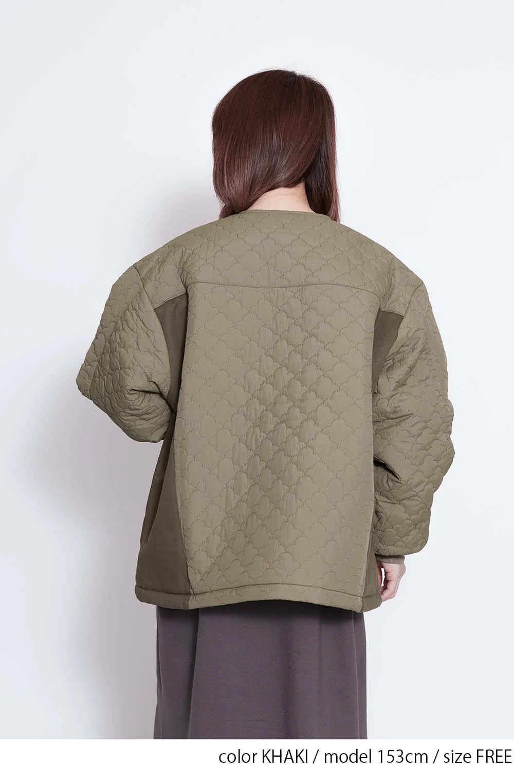 キルティングツイル切替ノーカラーブルゾン - Image 8