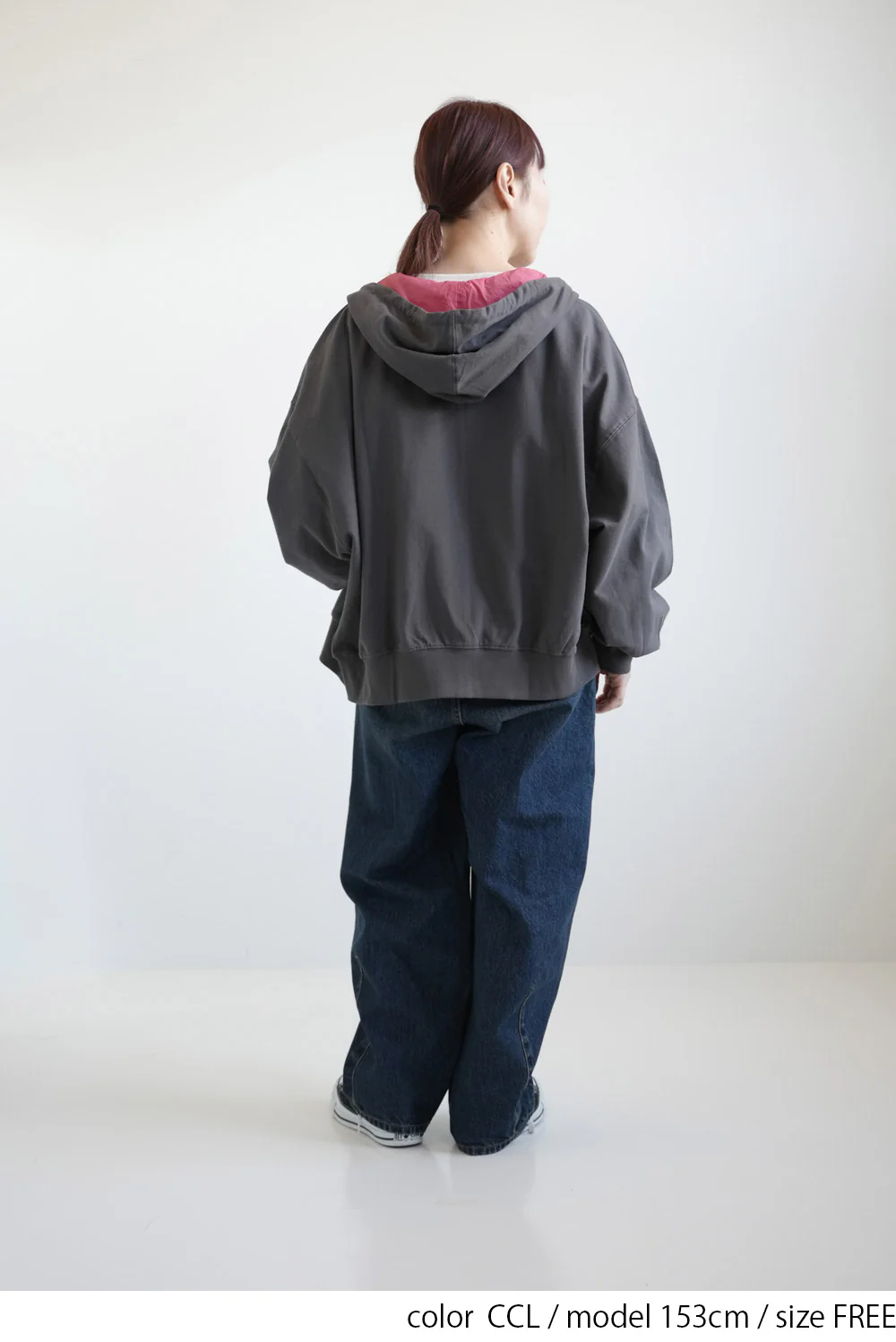 フード裏配色裏毛ドルマンパーカー - Image 6