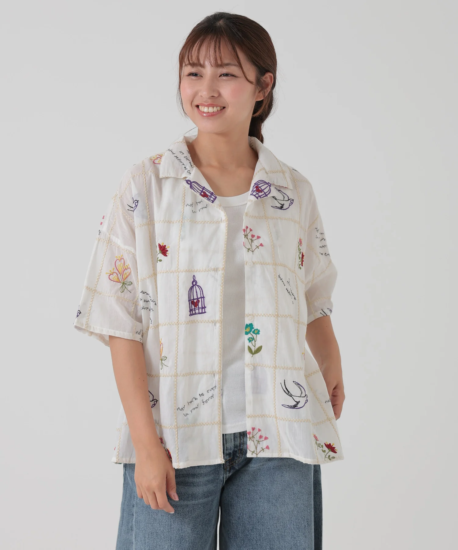 パッチワーク刺繍シャツ