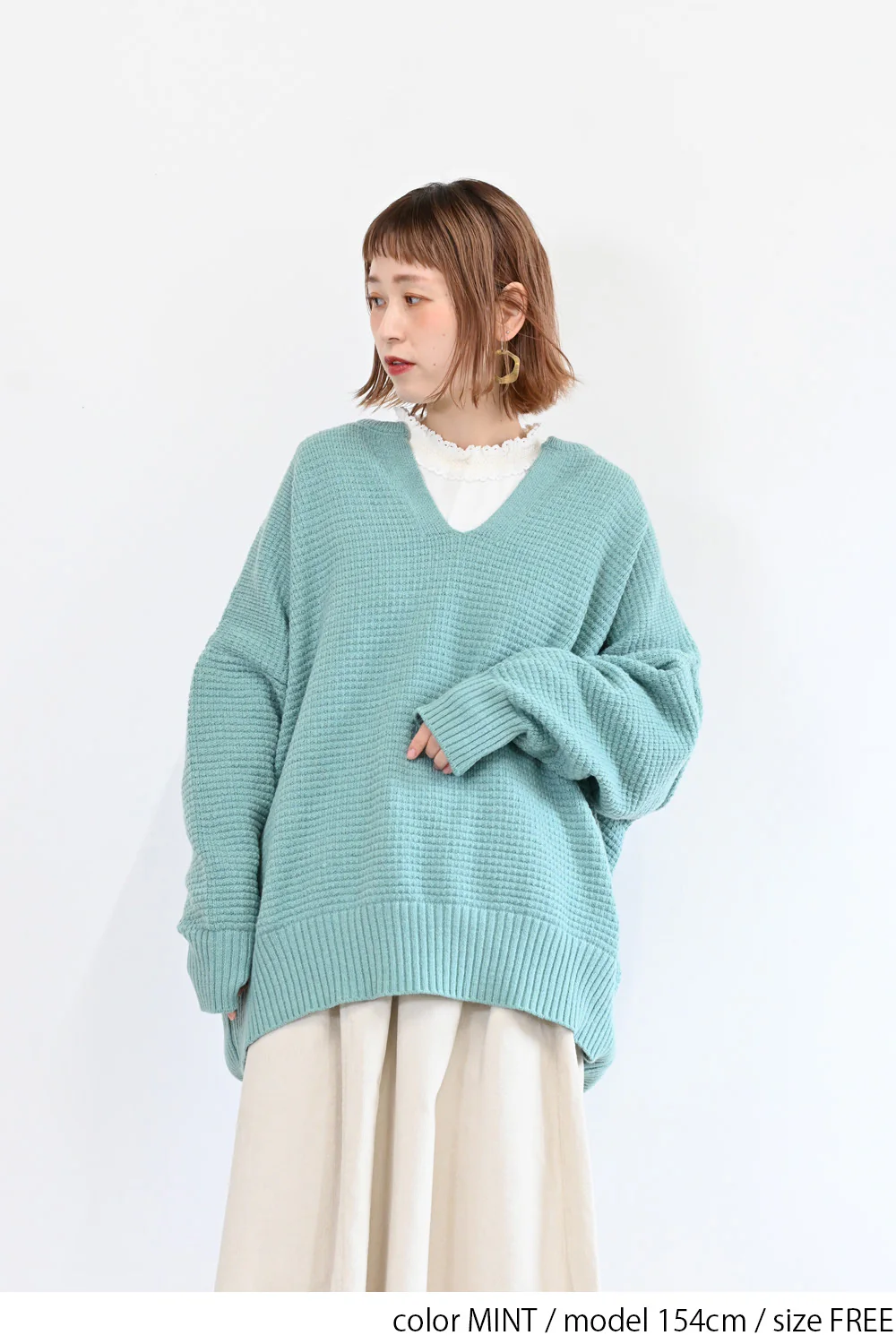 かのこ編みゆったりキーネックプルオーバー - Image 19