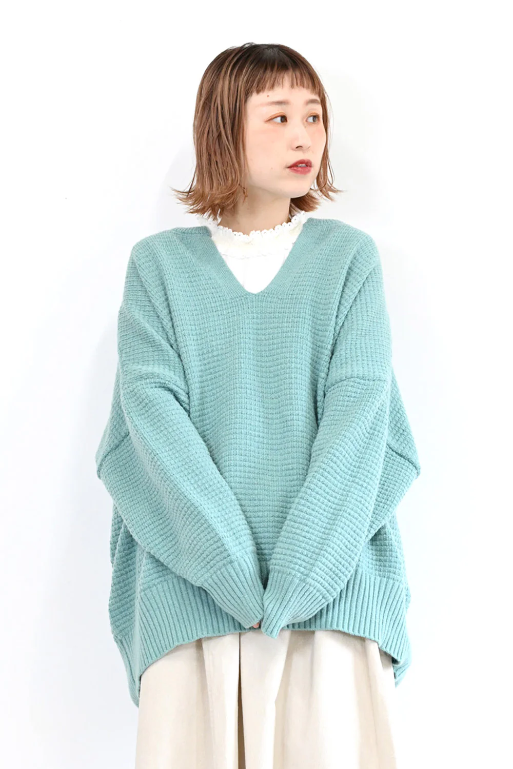 かのこ編みゆったりキーネックプルオーバー - Image 5