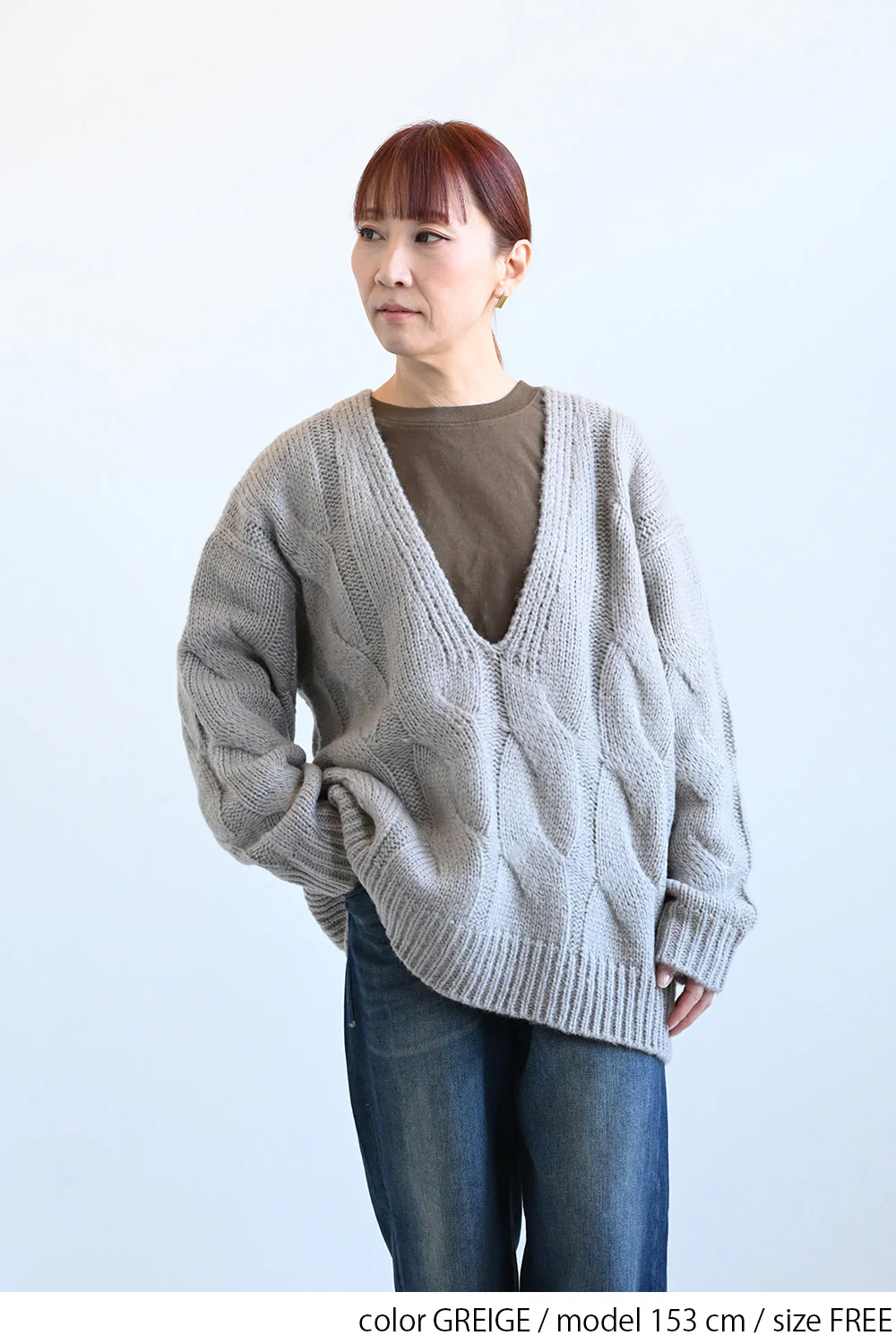 Vネック太ケーブルプルオーバー - Image 10