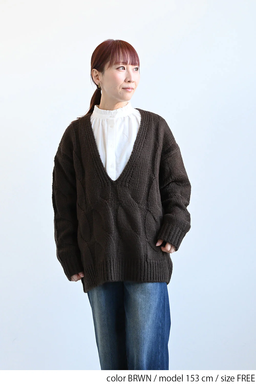 Vネック太ケーブルプルオーバー - Image 7