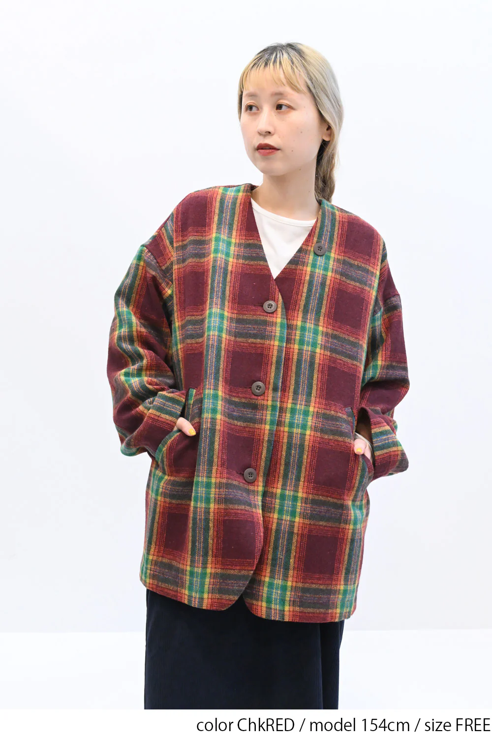 【GENTIL】Vネックチェック柄コート - Image 6