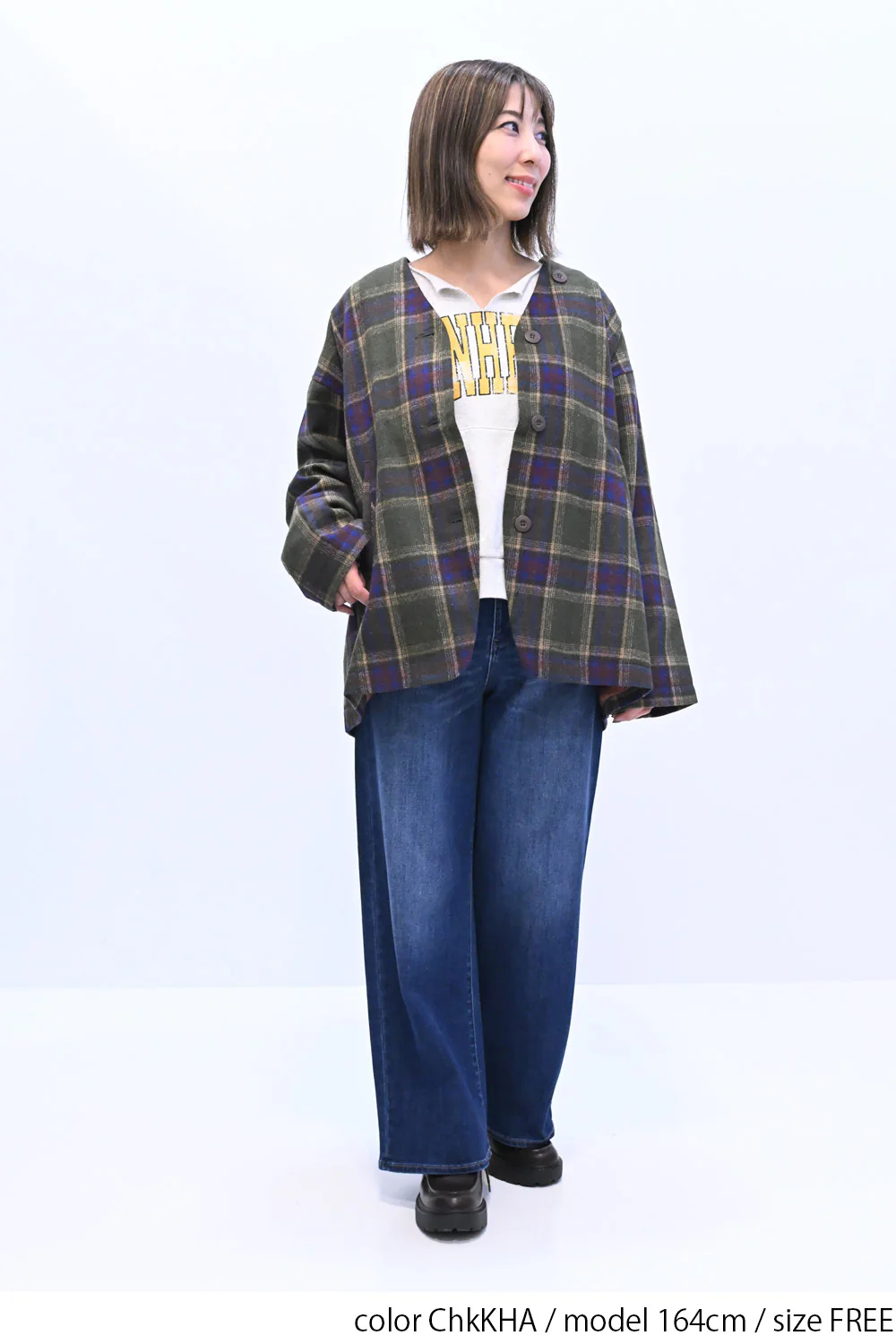 【GENTIL】Vネックチェック柄コート - Image 9