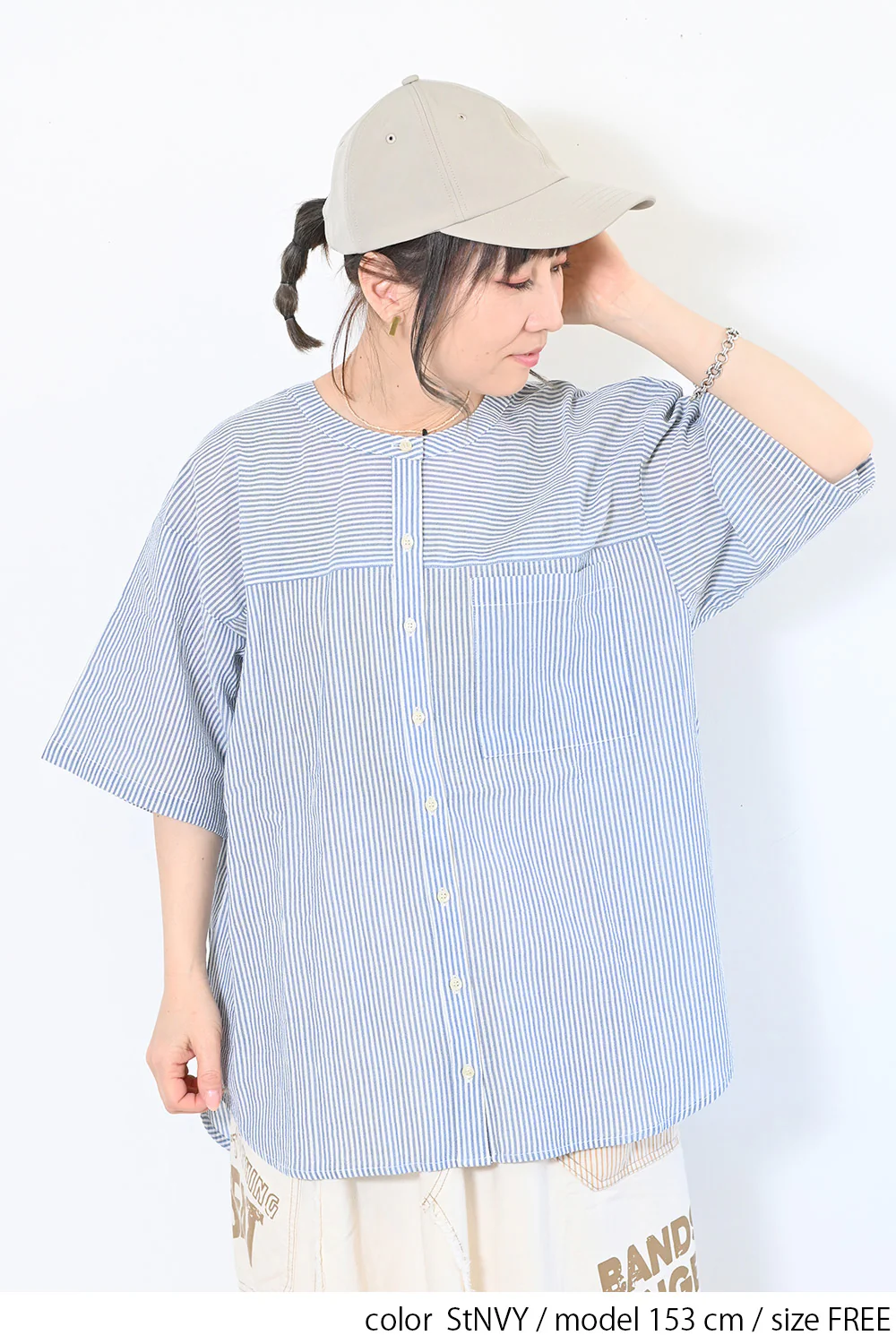 ポケ付きバンドカラーシャツチュニック - Image 10