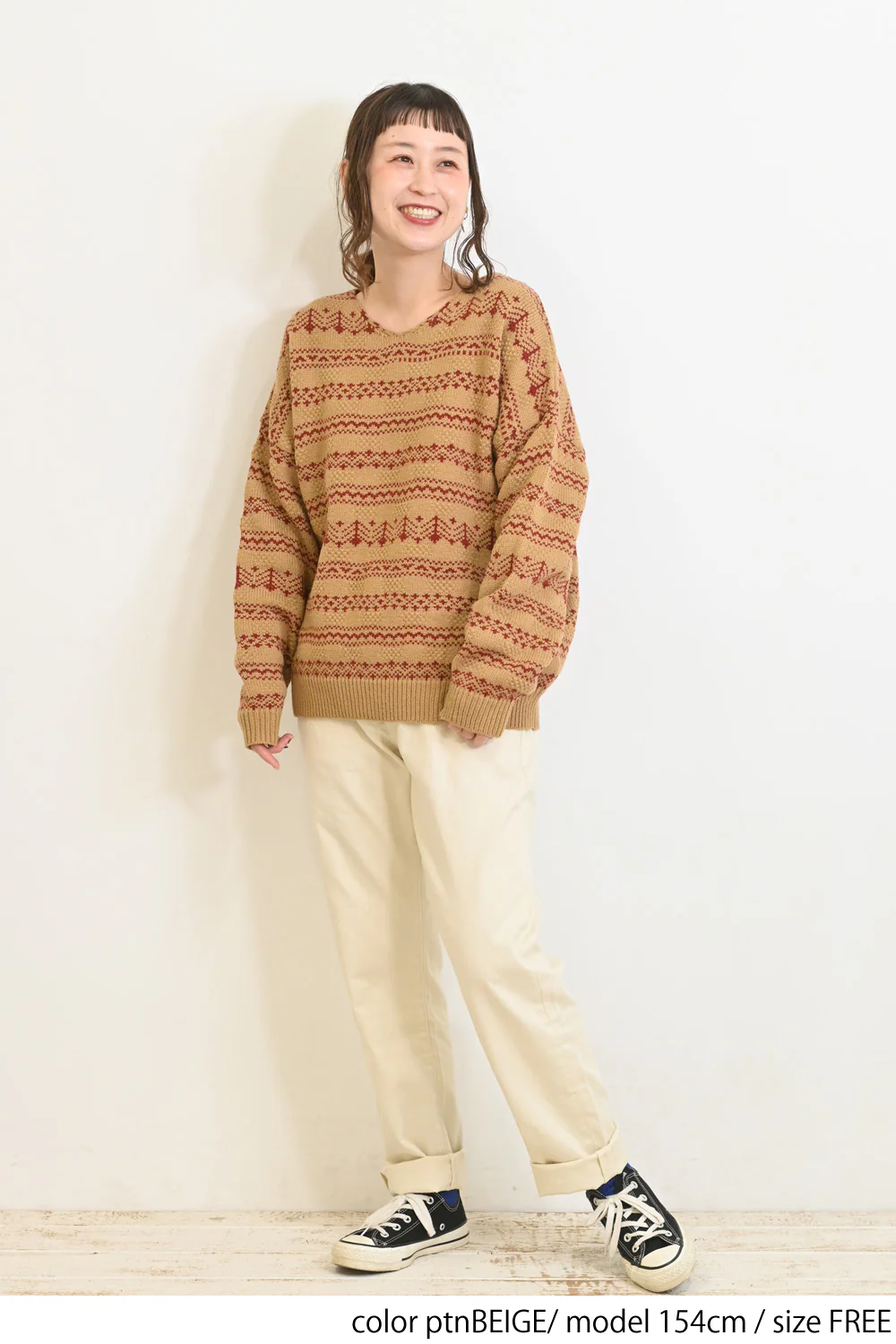 ジャガード編みVネックドルマンプルオーバー - Image 13