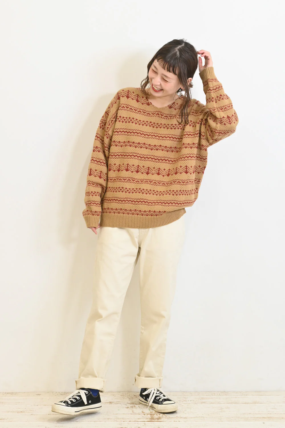 ジャガード編みVネックドルマンプルオーバー - Image 14