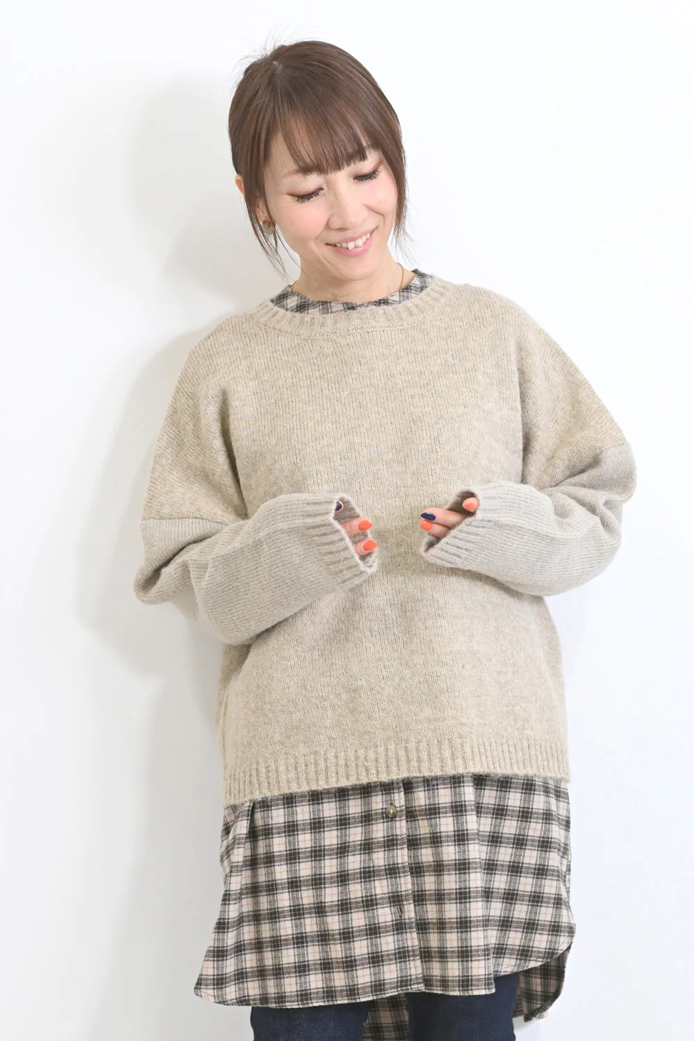 袖配色ゆったりニットプルオーバー - Image 16