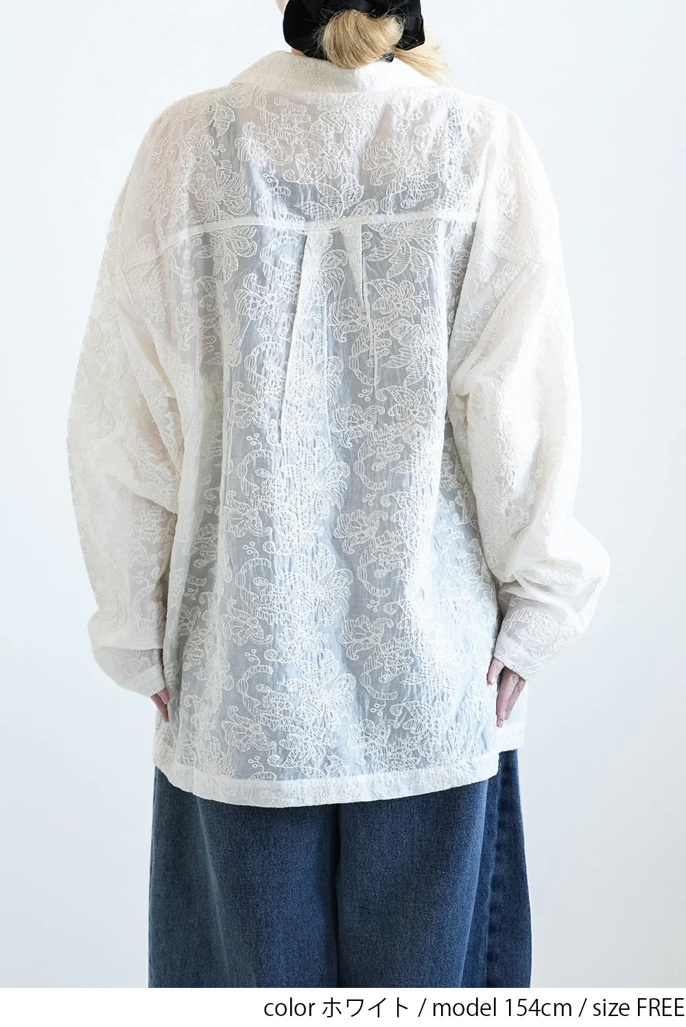 刺繍シアーオープンカラー長袖シャツ - Image 14