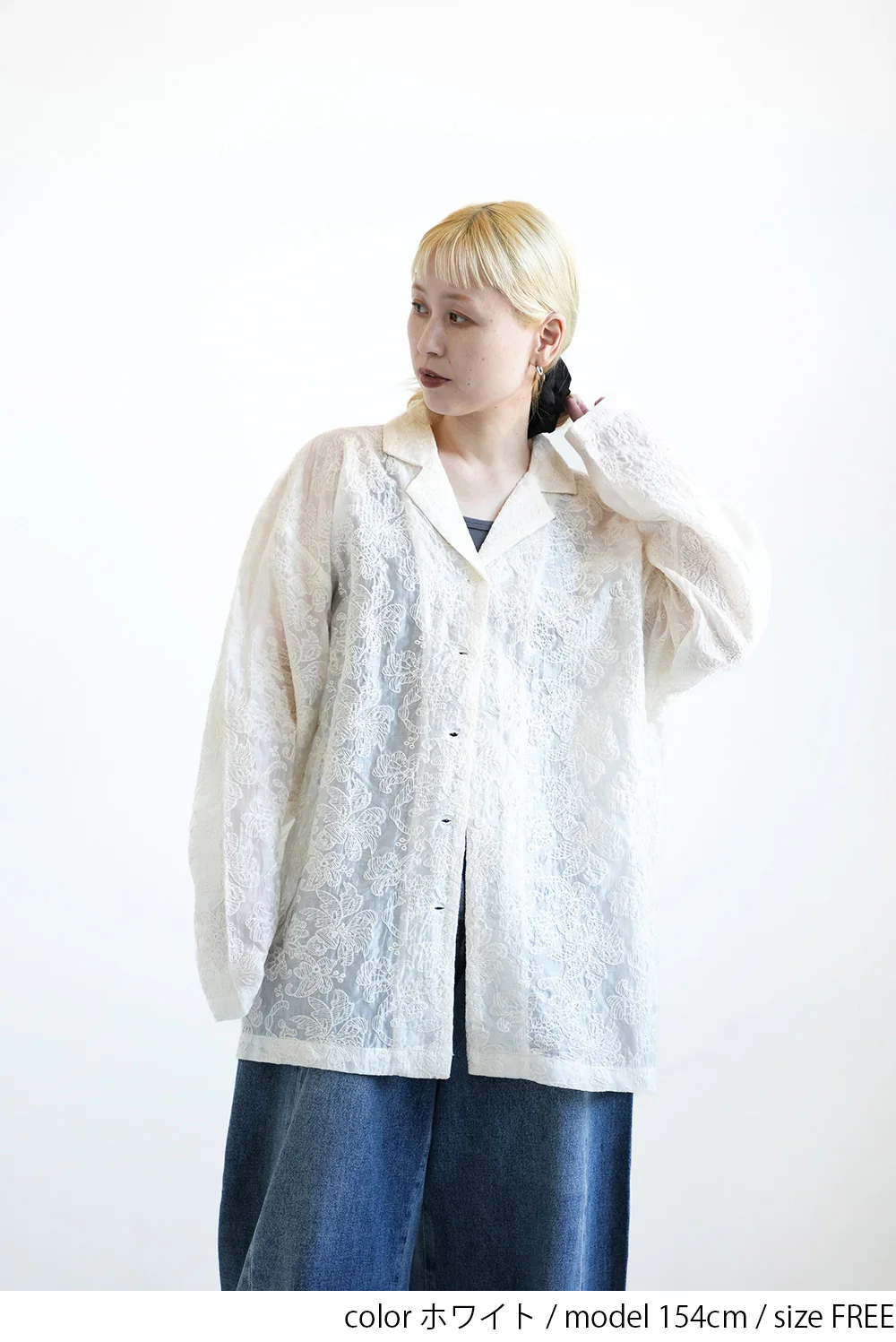 刺繍シアーオープンカラー長袖シャツ - Image 6