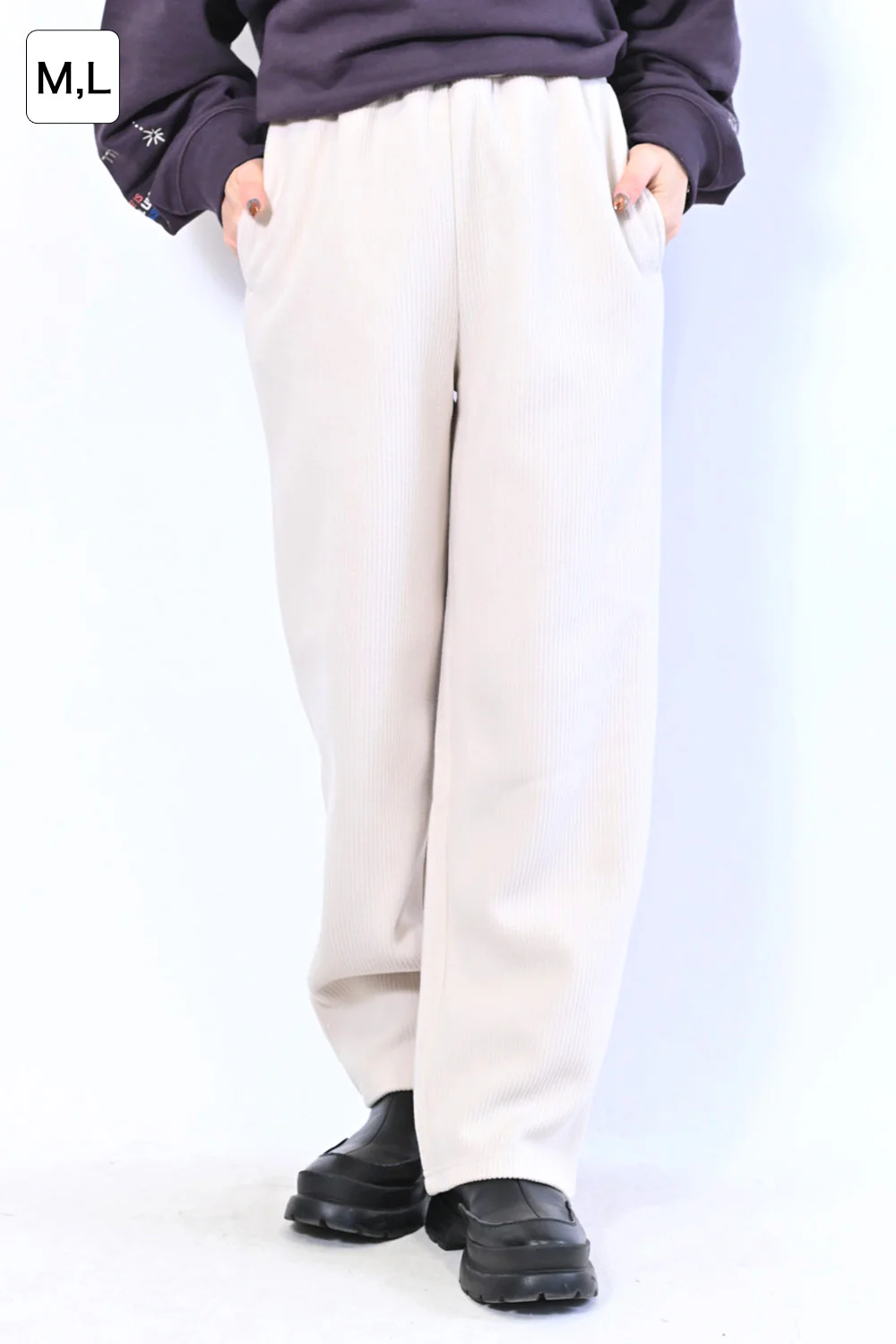 裏起毛リブワイドパンツ - Image 3