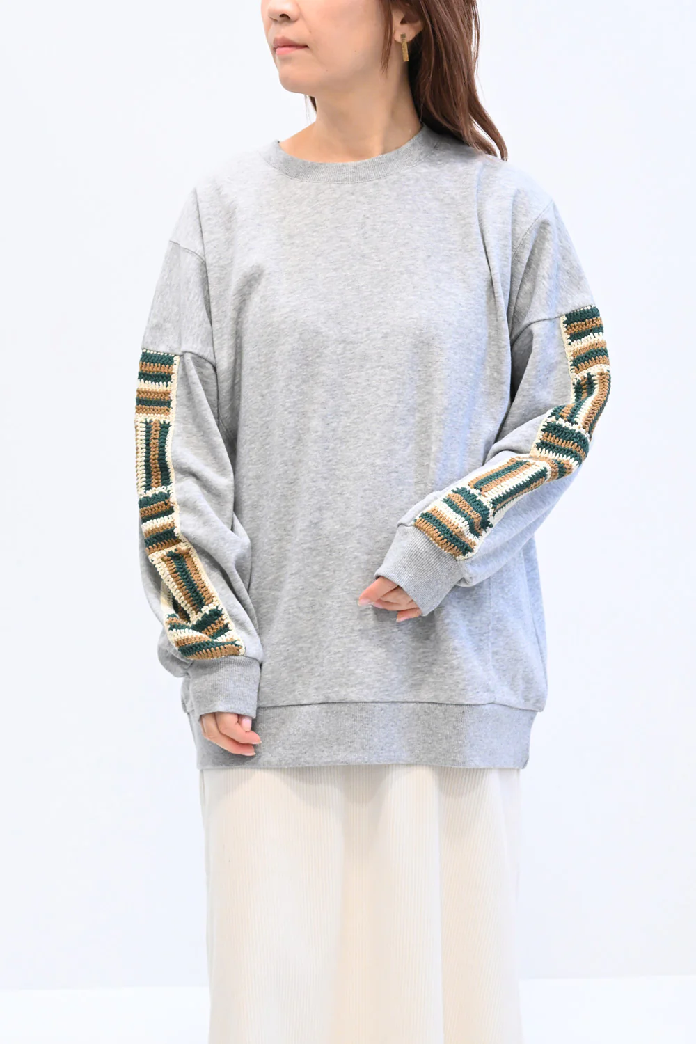 袖カギ針裏毛ゆったりチュニック - Image 3