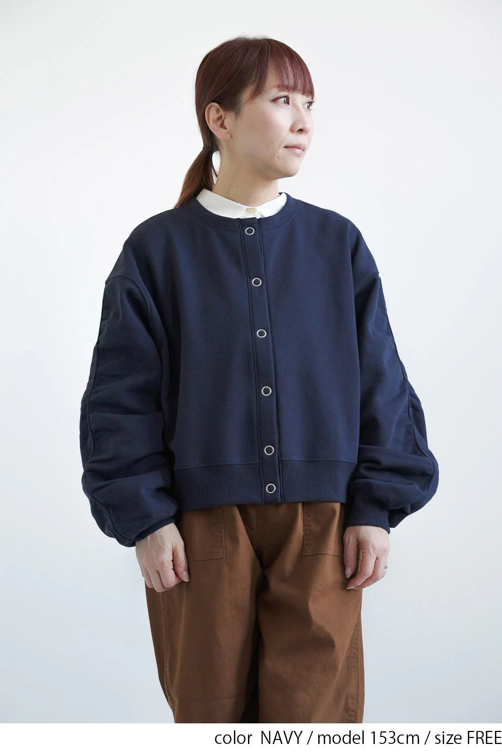 袖シャーリング釦カーディガン - Image 4