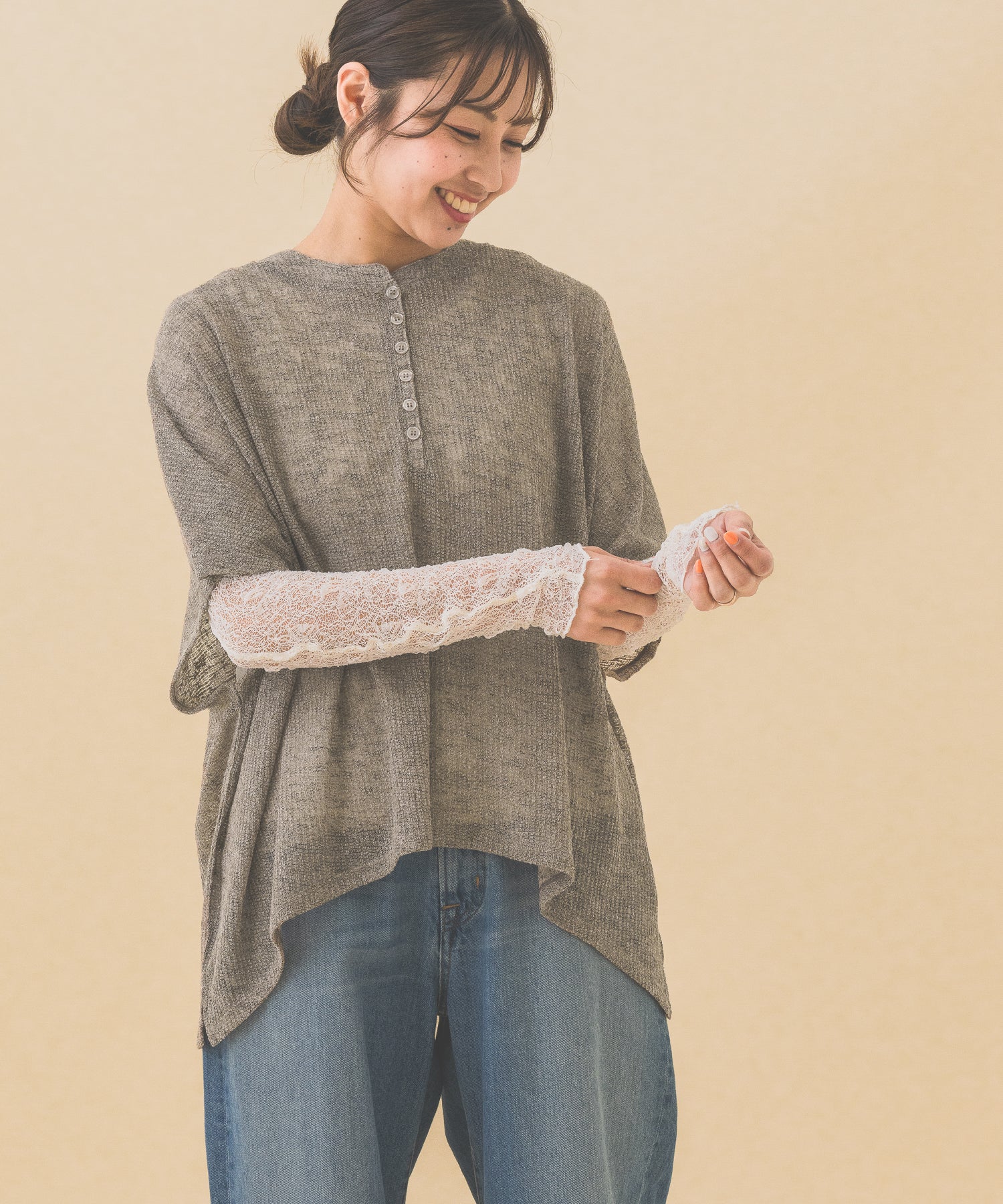 シアーワッフルヘンリーネックルーズプルオーバー - Image 13