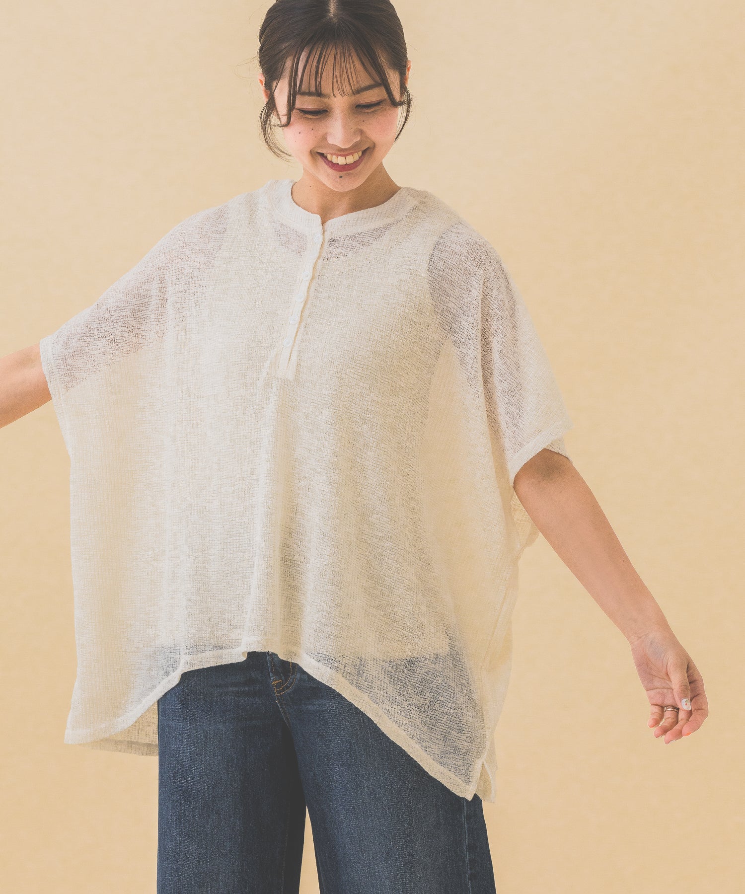 シアーワッフルヘンリーネックルーズプルオーバー - Image 3
