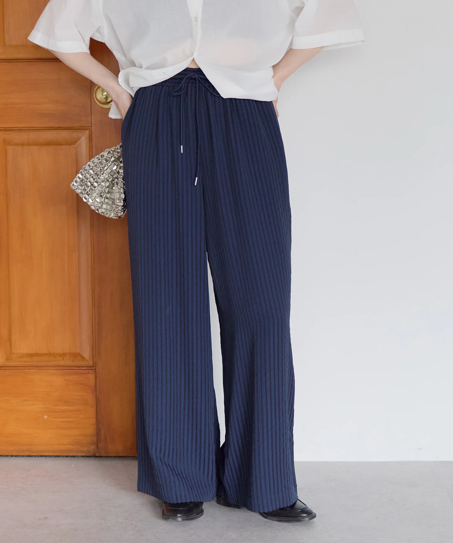 【DRY&EASYCARE】 ストライプイージーワイドパンツ - Image 13