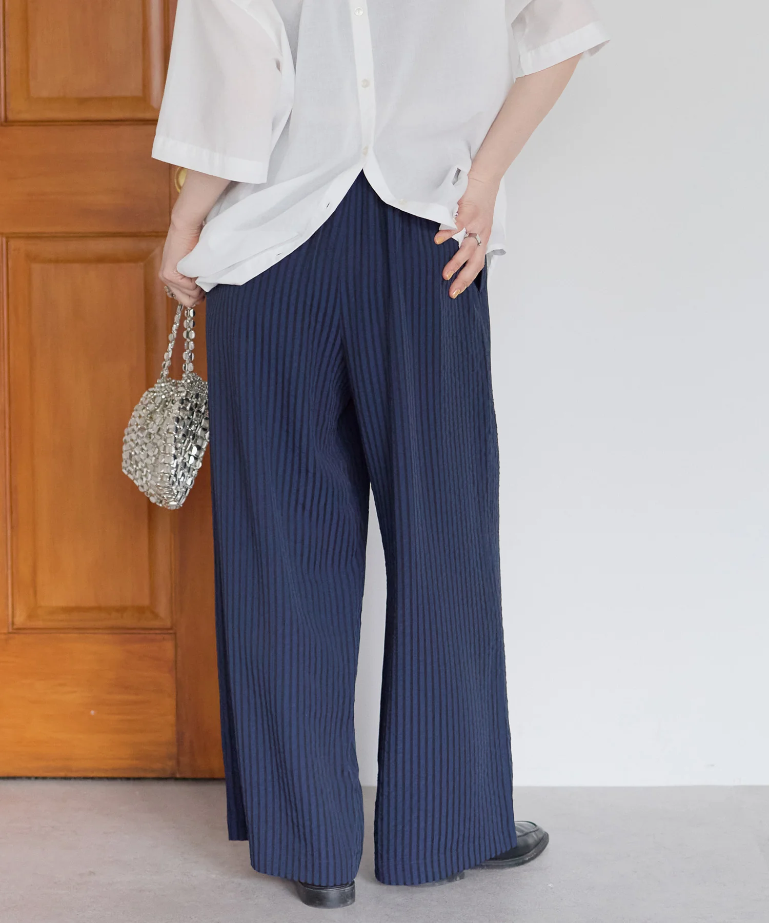 【DRY&EASYCARE】 ストライプイージーワイドパンツ - Image 15