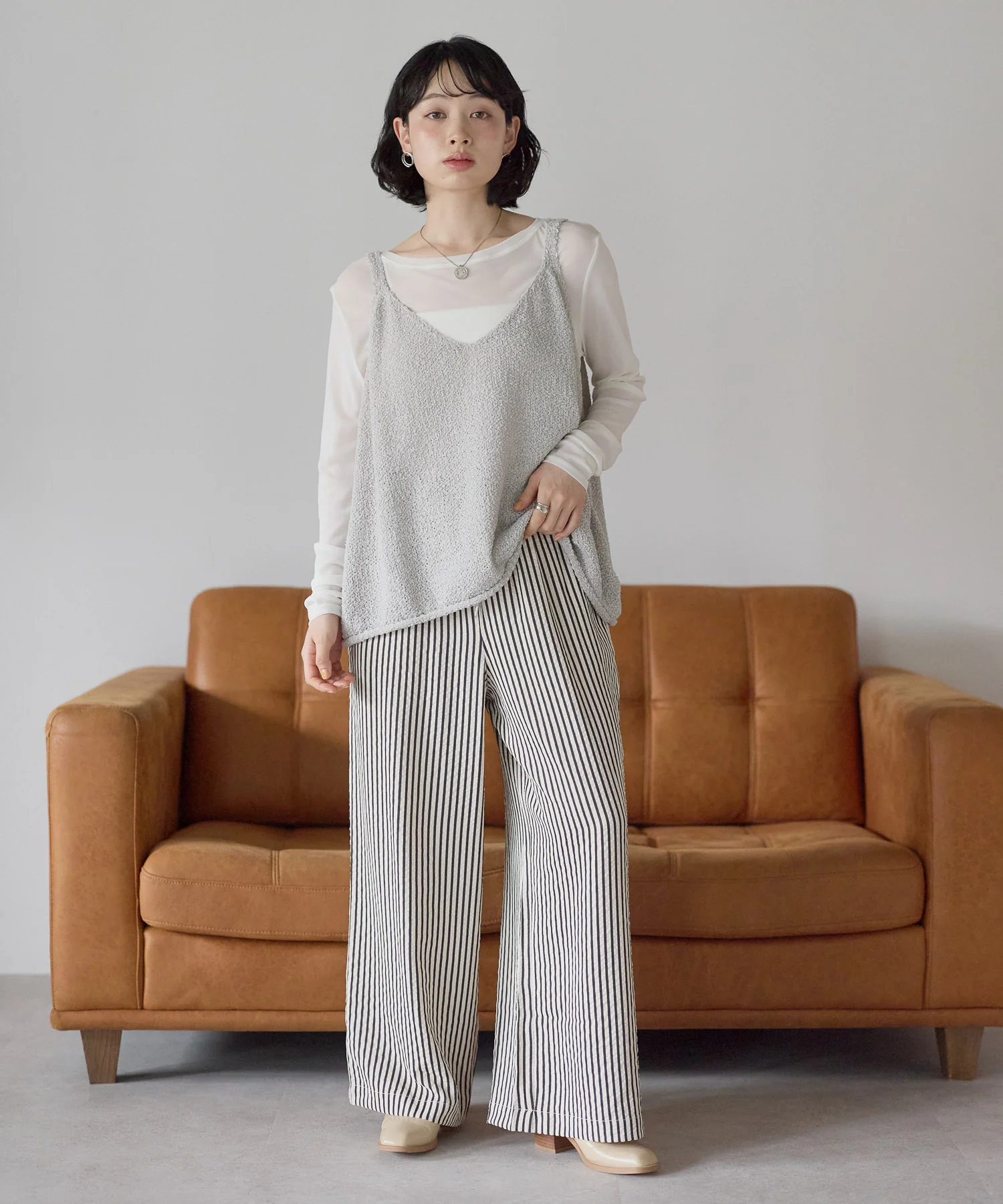【DRY&EASYCARE】 ストライプイージーワイドパンツ - Image 4