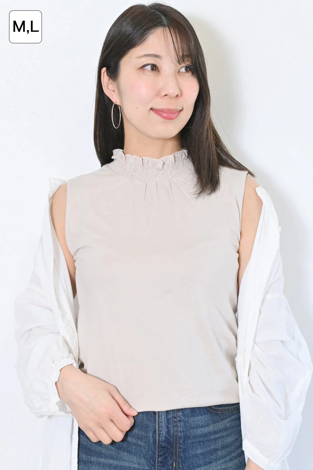 刺繍レース襟シャーリングタンク - Image 5