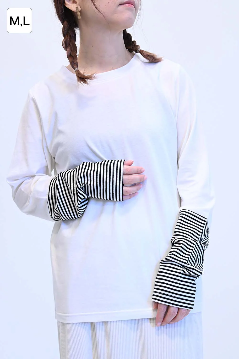 袖ボーダー切り替えロンTee - Image 3