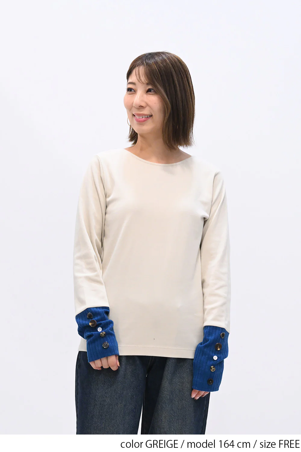 袖切り替えボタン付きロンTee - Image 11