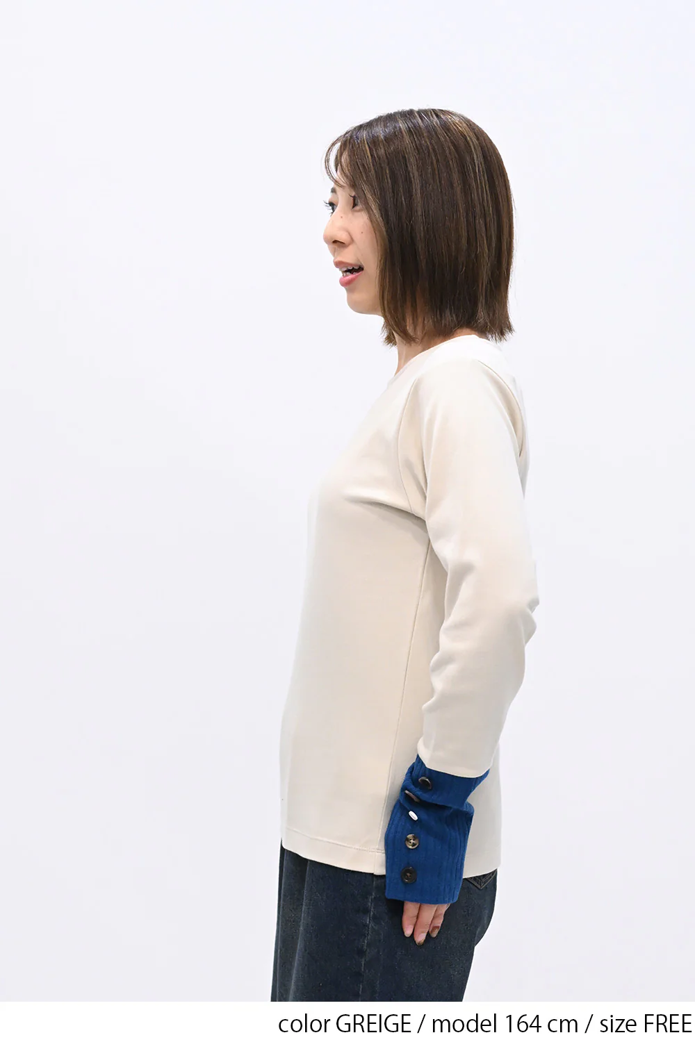 袖切り替えボタン付きロンTee - Image 12