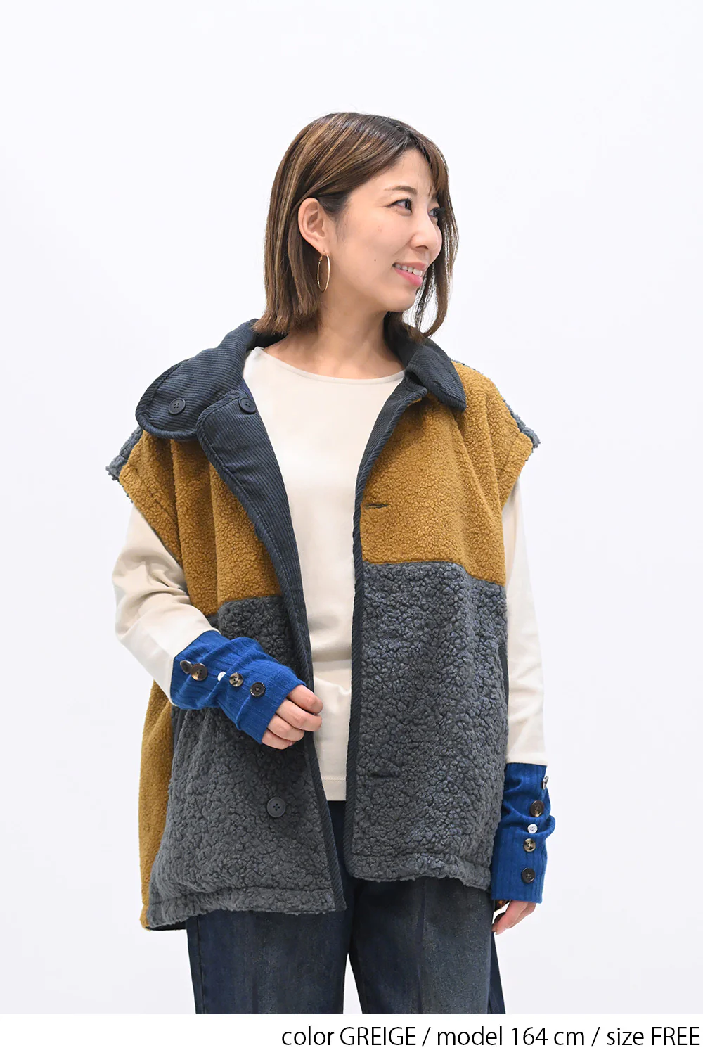 袖切り替えボタン付きロンTee - Image 8