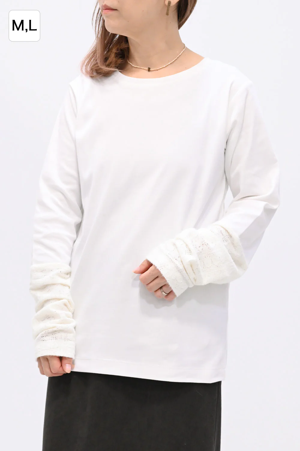 袖モヘア調レース切替 ロンTee - Image 3