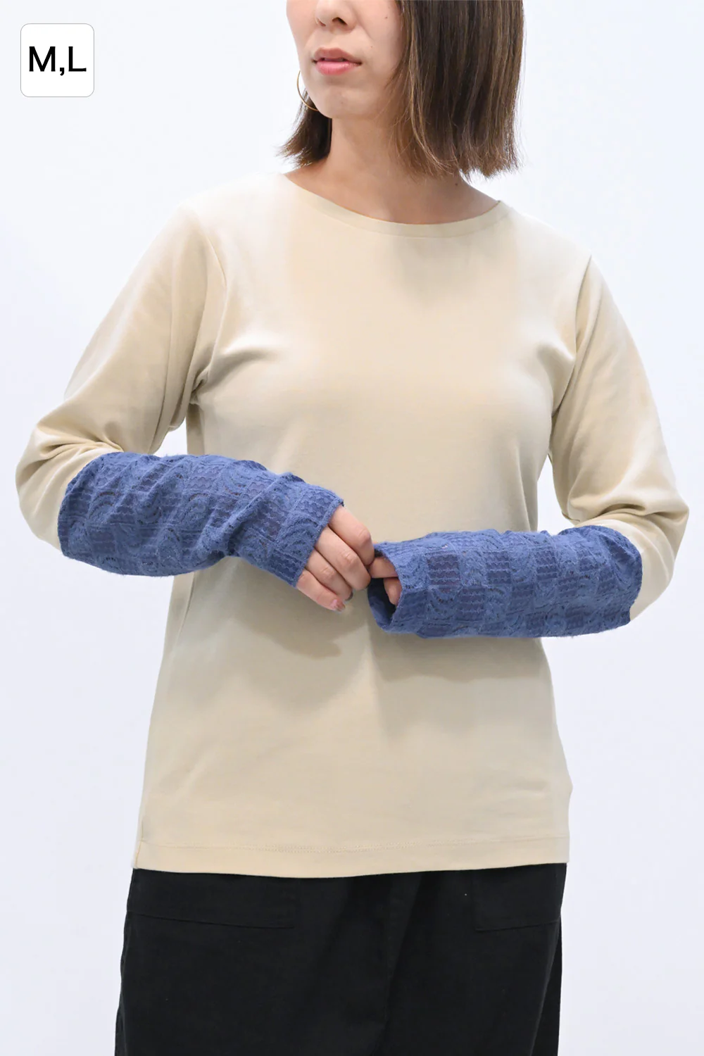 袖モヘア調レース切替 ロンTee - Image 4