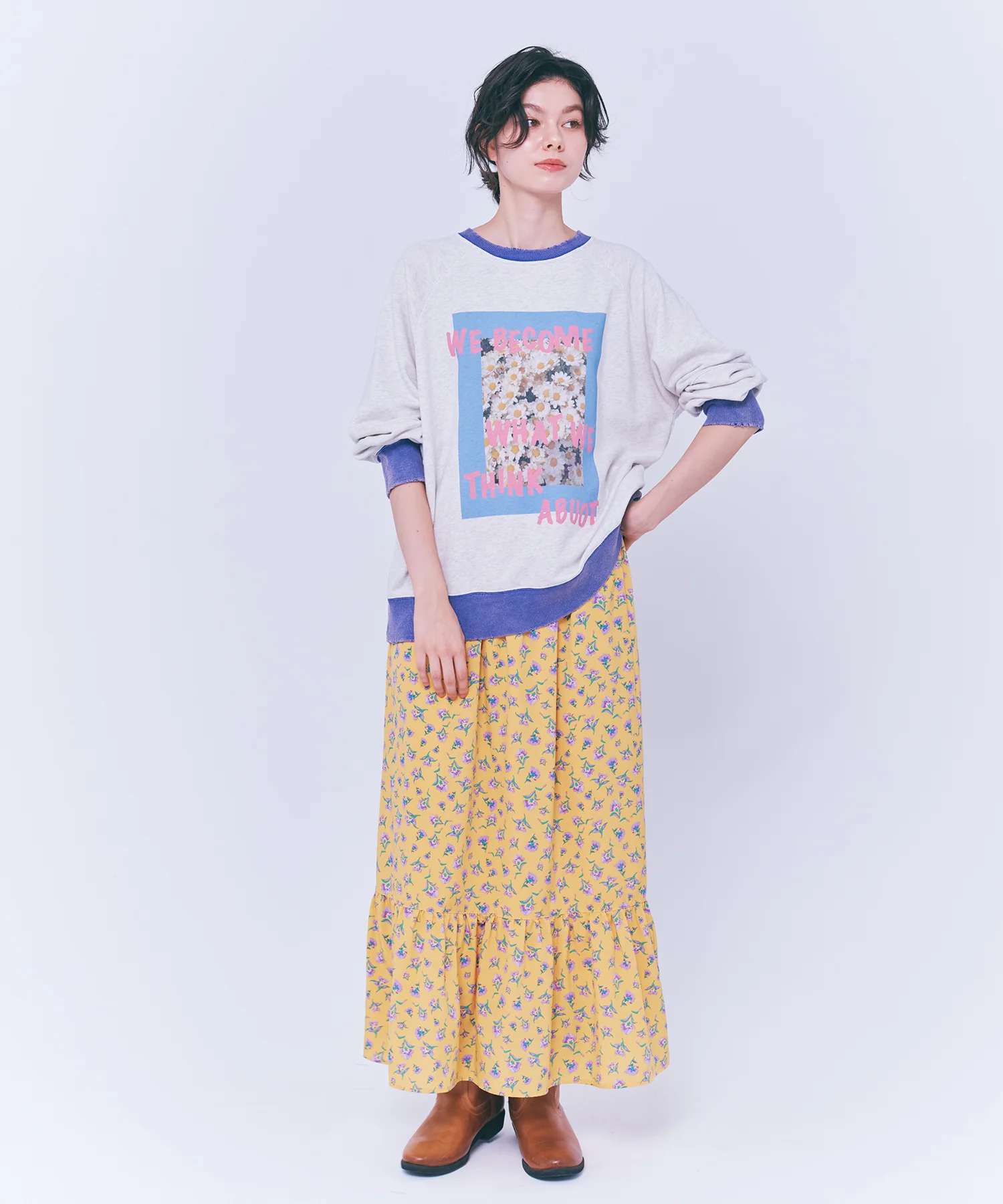 フラワープリント配色裏毛プルオーバー - Image 4