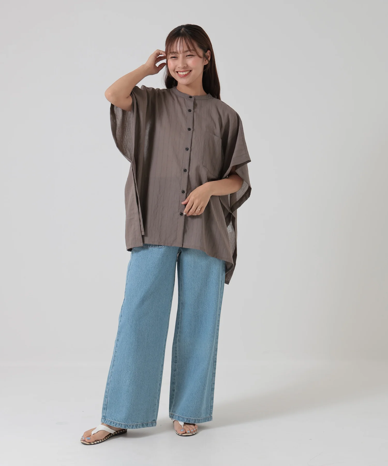 シアーストライプポンチョブラウス - Image 10