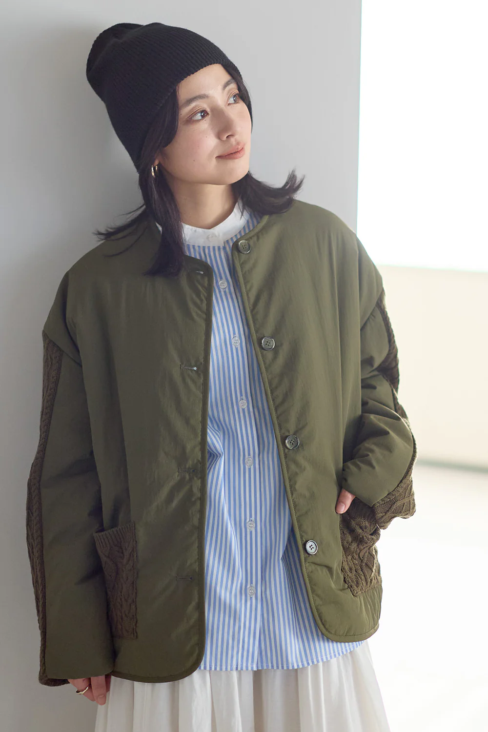 ニットケーブル切替中綿ジャケット - Image 3