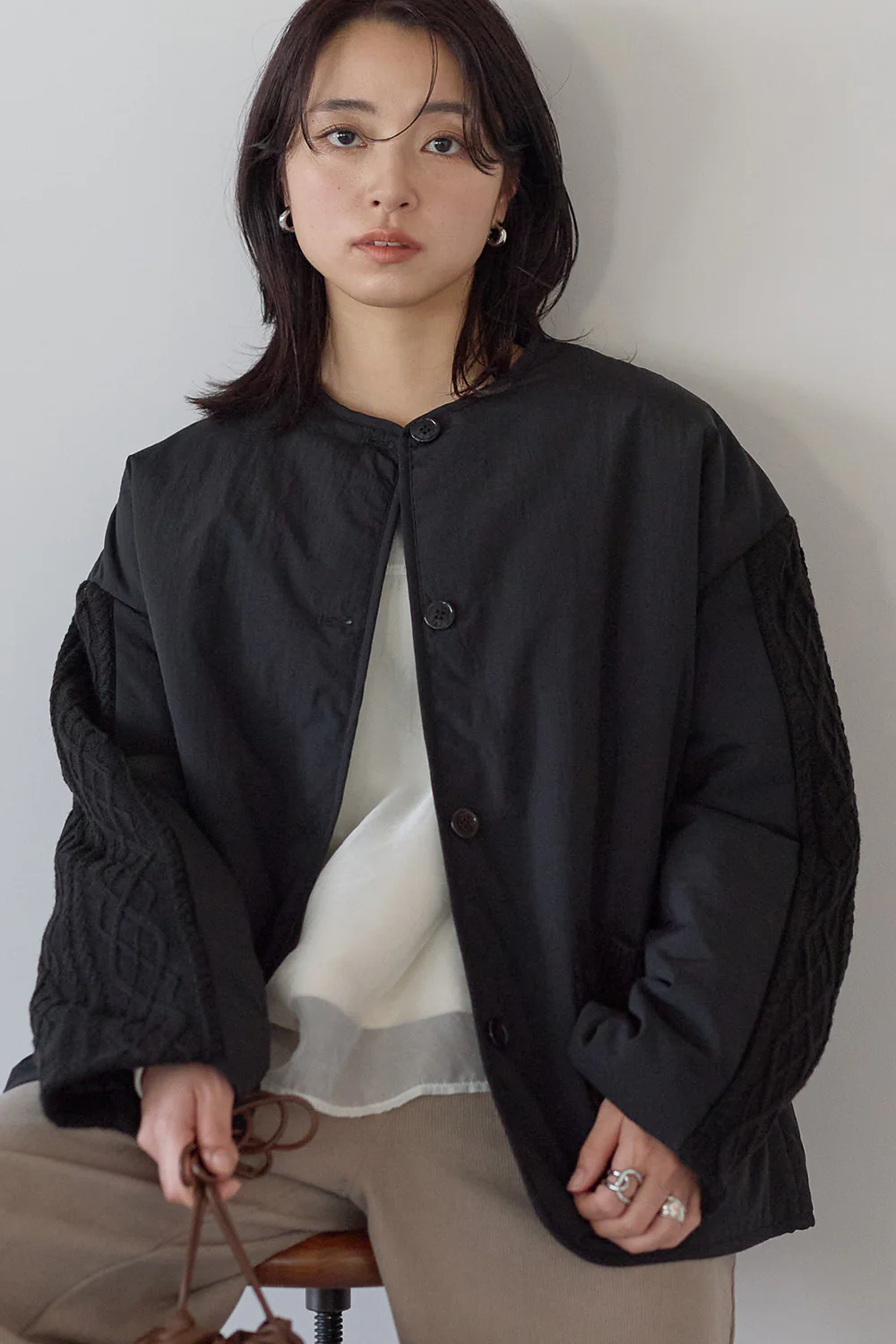 ニットケーブル切替中綿ジャケット - Image 30