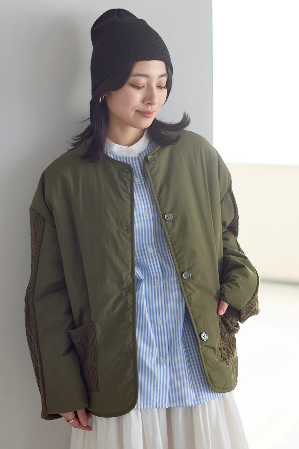 ニットケーブル切替中綿ジャケット - Image 6