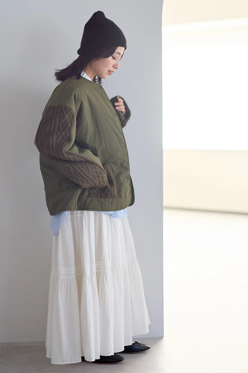 ニットケーブル切替中綿ジャケット - Image 8