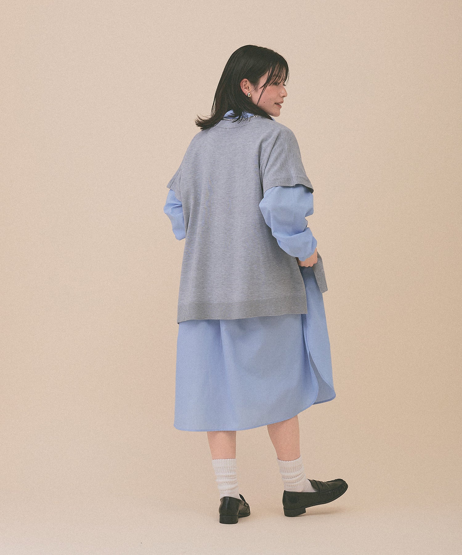 ニットVネックポンチョチュニック - Image 11
