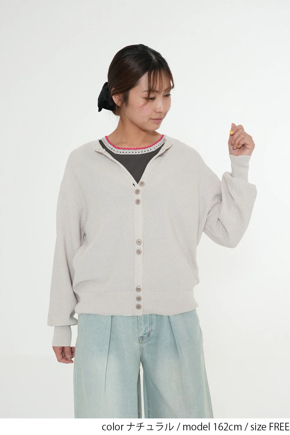 カノコ編みクルーネックカーディガン - Image 8