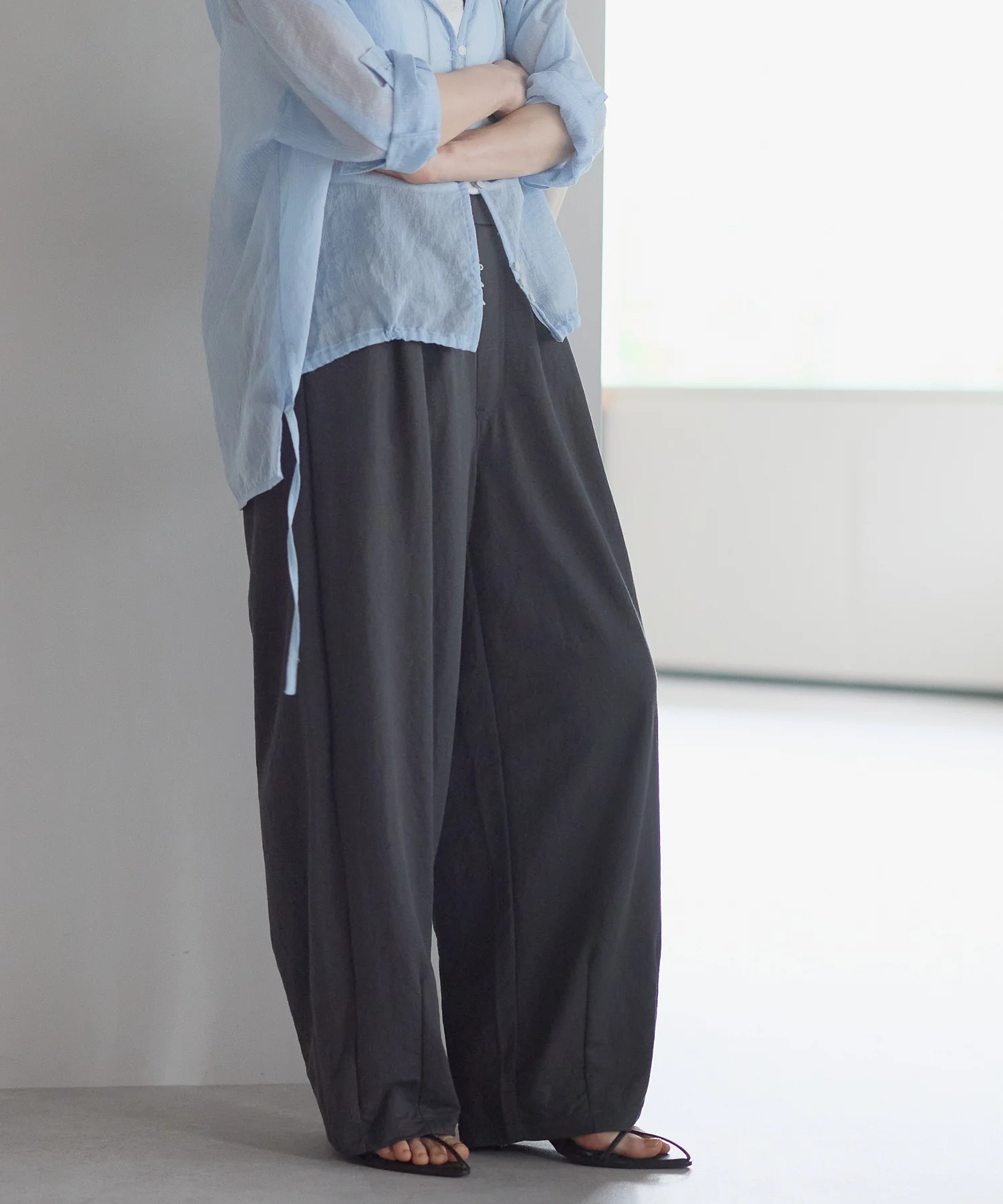 【接触冷感×選べる着丈】R/Nカノコタックワイドカーブパンツ - Image 4